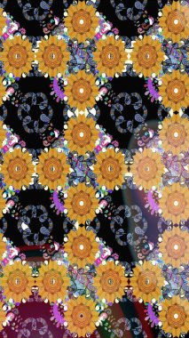 Tişörtsüz arka plan deseni. Siyah renkli çiçekler. Tropik çiçekler.