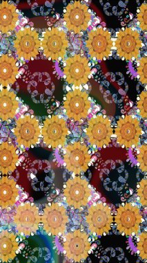 Raster illüstrasyonu. Sarı renklerde. Çiçek. Kusursuz dekoratif arka plan, çiçek mandala.