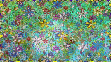 Raster illüstrasyonunda kusursuz çiçek deseni. Yeşil renkte çiçekler.