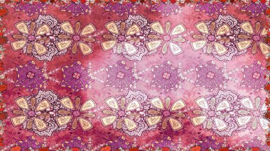 Düz Çiçek Elementleri Tasarımı. Raster illüstrasyonunda kusursuz çiçek deseni. Pembe renkli çiçekler. Renkli Bahar Teması Kusursuz Arkaplan.