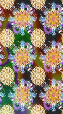 Halk tarzı. Moda baskıları için zarif bir şablon. Modern çiçek arkaplanı. Parlak renkli çiçekleri ve kahverengi ve nötr renklerde yaprakları olan şaşırtıcı, pürüzsüz çiçek deseni..