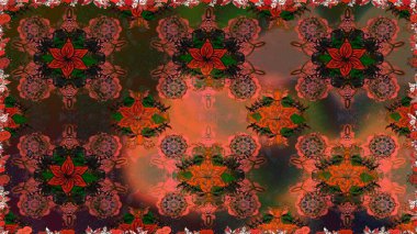 Kahverengi renklerde etnik çiçeklerle kusursuz bir desen. Raster Çiçek İllüstrasyon Şirin Tekstil.