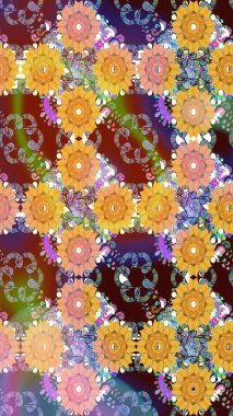 Raster çiçek izi. Çiçek sarısı, pürüzsüz desen. Klasik taslak çizimi.