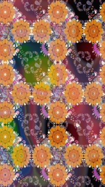 Asya tekstil tarzında. Kusursuz çiçek deseni. Turuncu renkli çiçekler. Raster illüstrasyonu. Raster illüstrasyonu.