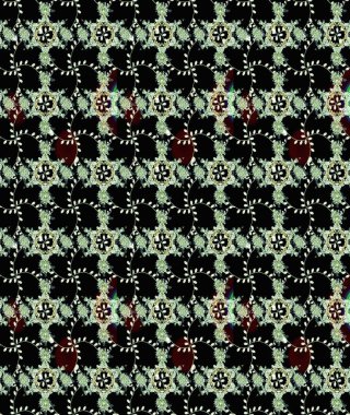 Raster illüstrasyonu. Çiçek buketleriyle klasik bir eskiz şekli. Siyah renklerde.
