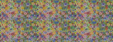 Düz çiçek öğeleri tasarım. Bahar Tema Dikişsiz desen arka plan rengi. Fantezi kumaş deseni. Raster çizimde sorunsuz çiçek desenli.