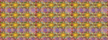 Düz Çiçek Elementleri Tasarımı. Kusursuz desenli, modaya uygun kumaş deseni. Raster illüstrasyonu. Renkli Bahar Temalı Kusursuz Arkaplan. Şirin çiçek elementleri..