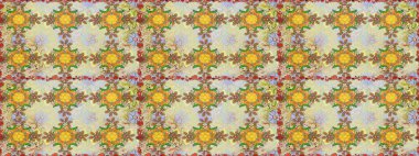 Renkli Bahar Temalı Kusursuz Arkaplan. Düz Çiçek Elementleri Tasarımı. Sevimli çiçek raster deseni. Tarafsız renklerde çiçekler.