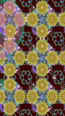 Kahverengi renklerde. Renkli süs kenarı. Raster illüstrasyonu. Çiçek duvar kağıdı. Hint süsü. Kusursuz desen.