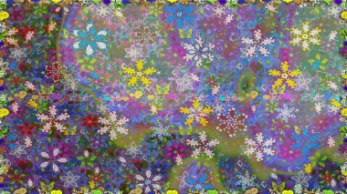 Rengarenk çiçekleri ve doğal renklerde yaprakları olan harika, pürüzsüz çiçek deseni. Halk tarzı. Moda baskıları için zarif bir şablon. Modern çiçek arkaplanı.