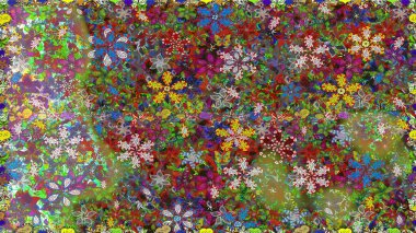 Renkli Yaz Temalı Kusursuz Arkaplan. Yeşil renkli çiçekler. Düz Çiçek Elementleri Tasarımı. Sevimli çiçek raster deseni.