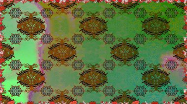 Düz Çiçek Elementleri Tasarımı. Yeşil renkli çiçekler. Renkli Bahar Temalı Kusursuz Arkaplan. Raster illüstrasyonunda kusursuz çiçek deseni.