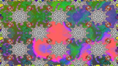 Yeşil renkli çiçekler. Tişörtsüz arka plan deseni. Tropik çiçekler.