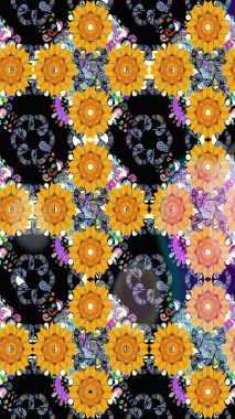 Moda baskıları için zarif bir şablon. Küçük çiçekte güzel bir desen. Küçük renkli çiçekler. Sarı çiçekli bahar çiçekleri. Motley illüstrasyonu.