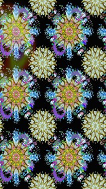 Raster illüstrasyonunda kusursuz çiçek deseni. Renkli Yaz Temalı Kusursuz Arkaplan. Düz Çiçek Elementleri Tasarımı. Siyah ve nötr renkte çiçekler.