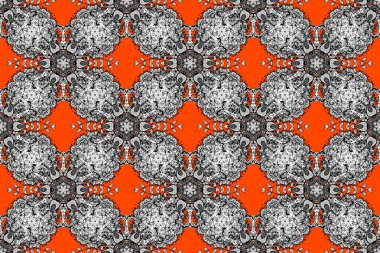 Çiçekli karalama şeklinde Raster çiçek deseni. Turuncu, gri ve siyah renkli çiçekler. Nazik, narin çiçek arkaplanı.