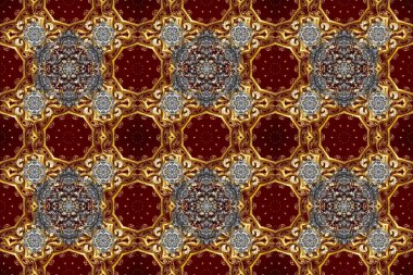 Kusursuz soyut bir arkaplan. Oriental raster klasik kahverengi, kırmızı ve gri ve altın desenli. Raster illüstrasyonu.