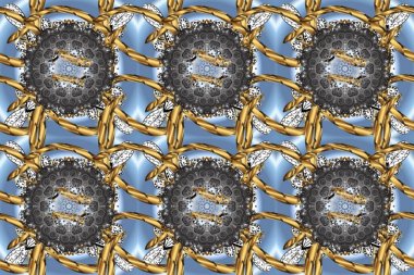 Klasik oryantal desen gri, mavi ve kahverengi renkler üzerinde. Geleneksel raster ve altın desen. Damask pürüzsüz süsü.