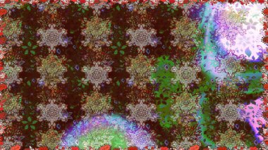 Asya tekstil tarzında. Kahverengi renkli çiçekler. Raster illüstrasyonu. Raster illüstrasyonu. Kusursuz çiçek deseni.