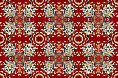Kırmızı, bej, gri ve altın desenli. Klasik raster şablonu. Tekrarlayan ögelerle kusursuz soyut arkaplan.