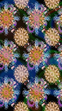 Renkli Bahar Temalı Kusursuz Arkaplan. Mavi renkli çiçekler. Düz Çiçek Elementleri Tasarımı. Raster illüstrasyonunda kusursuz çiçek deseni.