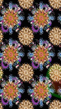 Küçük çiçekteki sevimli çiçek deseni. Varicoloblack raster kusursuz illüstrasyon. Birçok siyah ve soyut çiçekli tropikal desenler.