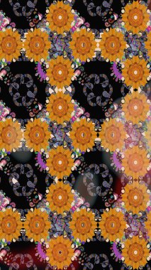 Raster Illustrasyon 'da moda olmayan çiçek deseni. Renkli Yaz Temalı Kusursuz Arkaplan. Düz Çiçek Elementleri Tasarımı. Güzel kumaş deseni.