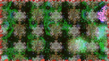 Güzel kumaş deseni. Raster suluboya deseni, narin çiçekler, yeşil çiçekler, tebrik kartı şablonu..