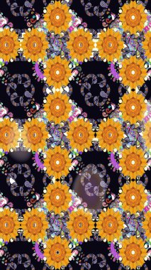 Raster deseni. Yumuşak, bahar çiçekleri siyah renklerde. Patlayan çiçekler soyut olarak yerleştirilmiş. Raster illüstrasyonu.