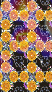 Tomurcukları papatya çiçekleri olan sevimli bir çiçek deseni. Kusursuz bir geçmişi var. Kumaş, tekstil, duvar kağıdı baskısı için. Miles Fleur, süslü püslü bir süs. Raster illüstrasyonu. Antika retro tarzı.