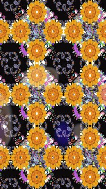 Hediye ambalaj kağıdı, tebrik kartları, posterler ve pankart tasarımı. Raster düz çiçekleri pürüzsüz desen. Sarı renkte çiçekler.