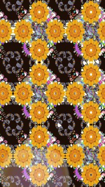 Renkli Bahar Temalı Kusursuz Arkaplan. Sarı renkli çiçekler. Düz Çiçek Elementleri Tasarımı. Çiçeksiz desenli arka plan, yaz çiçekleri..