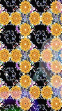 Raster - stok. Kusursuz bir arka plan modeli. Suluboya, elle çizilmiş. Vadinin sarı renkli çiçekleri.