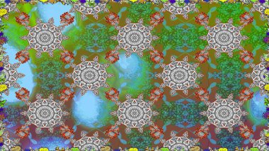 Çiçekli karalama şeklinde Raster çiçek deseni. Yeşil renkli çiçekler. Yumuşak, bahar çiçekli arka plan.