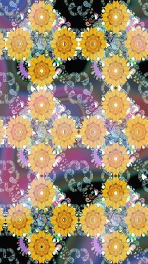 Raster çiçek izi. Çiçek sarısı, pürüzsüz desen. Klasik taslak çizimi.