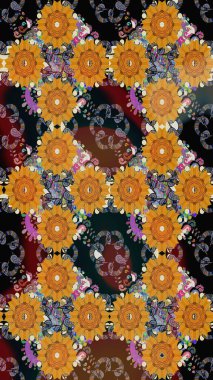 Raster illüstrasyonu. Çiçek süsü ile kusursuz desen. Turuncu renkte çiçekler.