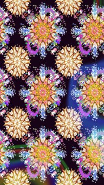 Çiçeksel elementlerle süslenmiş zarif raster dokusu. Siyah renkler ve parlak çiçekler üzerinde soyut, pürüzsüz desen. Küçük çiçekte şirin bir çiçek deseni var..