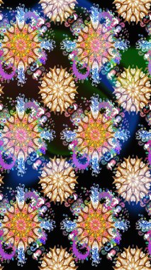 Siyah ve mavi renkte yaprakları olan yabani çiçekler. Kusursuz bir arka plan modeli. Suluboya, elle çizilmiş. Raster illüstrasyonu.