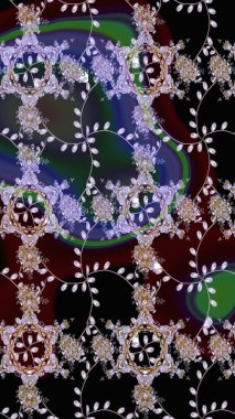 Raster illüstrasyonu. Siyah ve kahverengi renkte çiçekler. Küçük çiçekte sevimli çiçek deseni var..