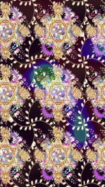 Şablon, pürüzsüz, çiçekli kenar. Raster illüstrasyonu. Çiçek çelengi. Kıvırcık, parlak örgü. Güzel, parlak, pürüzsüz kumaş, tuval. Klasik eski arkaplan.