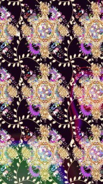 Çiçek. Kusursuz dekoratif arka plan, çiçek mandala. Siyah renklerde. Raster illüstrasyonu.