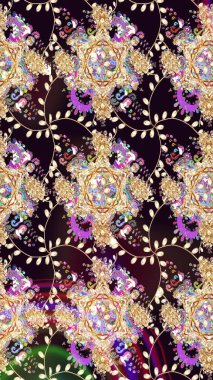 Raster Çiçek İllüstrasyonu 'nun şirin tekstili. Bej renkli etnik çiçeklerle kusursuz bir desen..