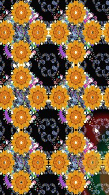 Çiçek tasarımı için inanılmaz bir kolaj cenneti tarzı. Çiçekli zambaklar kusursuz bir arka plan. Parlak çiçekli kolaj çiçekleri siyahtır..