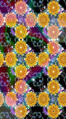 Sarı ve siyah renkte çiçekler. Raster illüstrasyonu. Kusursuz çiçek deseni duvar kağıdı için kullanılabilir.