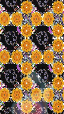 Gri arka planda. Çocuksu tasarım. Tekstil, kumaş, ambalaj, hatıra defteri için hoş bir çiçek arkaplanı. Elle çizilmiş karalama çiçekleri ile pürüzsüz desen.