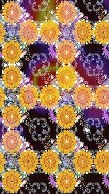 Hediye ambalaj kağıdı, tebrik kartları, posterler ve pankart tasarımı. Raster düz çiçekleri pürüzsüz desen. Sarı ve gri renkte çiçekler.