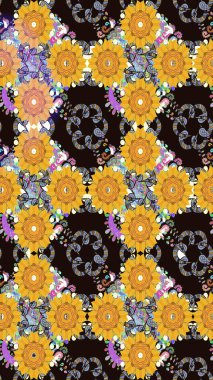 Tekrar eden çiçek arkaplanı, zarif sarı çiçek duvar kağıdı. Sarı renklerde çiçek desenleri, el yapımı papatyalar, papatyalar..