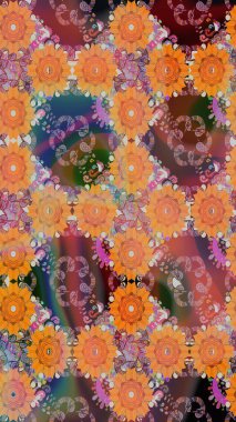 Turuncu renkli çiçekler. Tatil havası. Raster dikişsiz şirin çiçek deseni. Bahar mevsimi. Nazik romantik baskı.