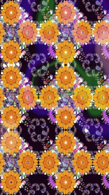 Renkli turuncu, pürüzsüz desen. Turuncu renkli çiçekler. Doodle tarzı. El çizimi dikişsiz sonbahar çiçekleri deseni. Tekstil ve kapak tasarımı için mükemmel.