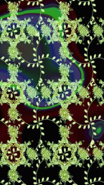 Nazik, narin çiçek arkaplanı. Siyah ve yeşil renkli çiçekler. Raster çiçek desenli ve çiçekli..